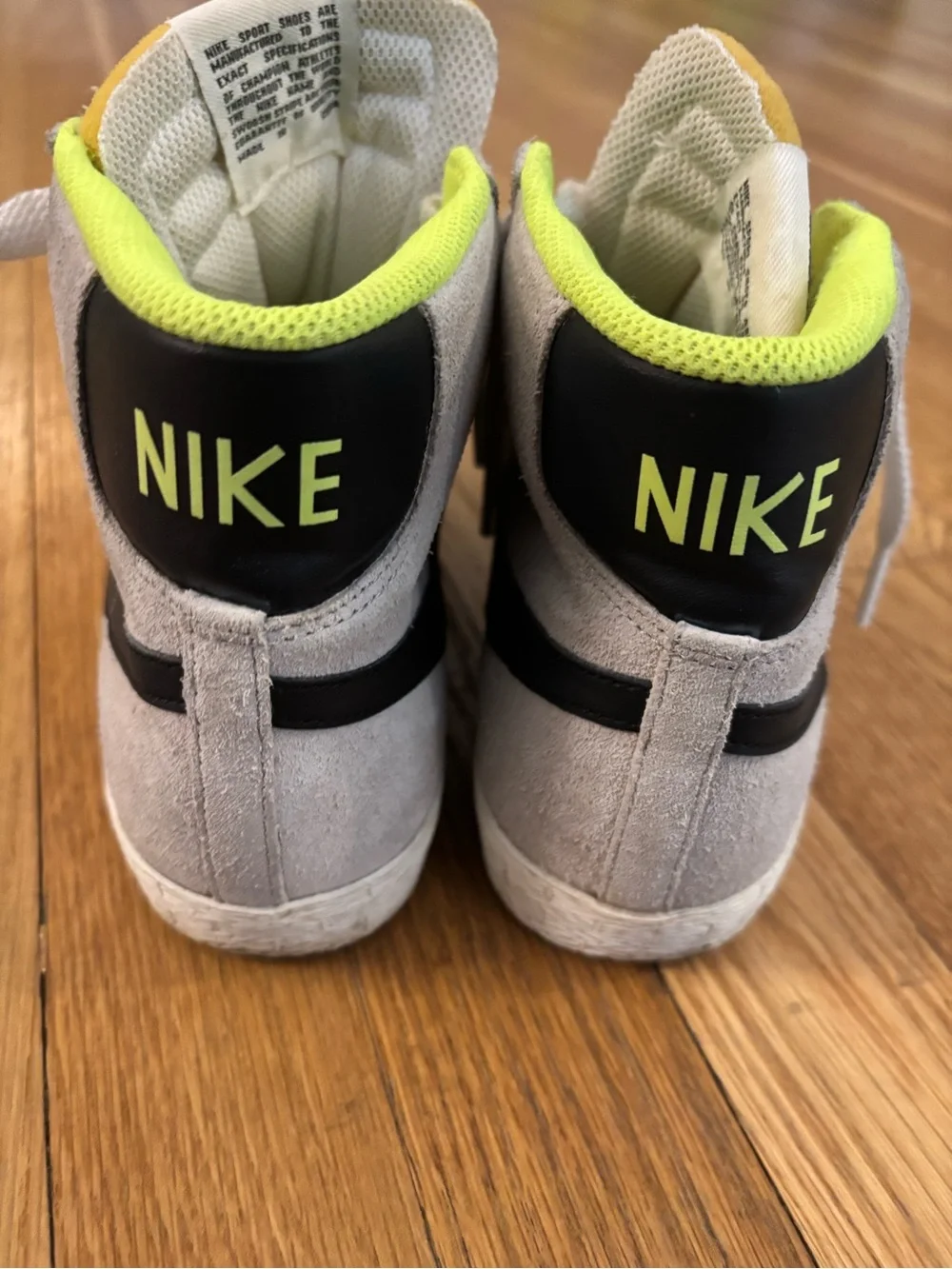 Nike High-Top Sneakers in Light Gray with Neon Yellow Lining